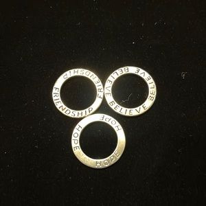 Friendship, hope, believe. .925 Sterling Silver Hoop pendants.